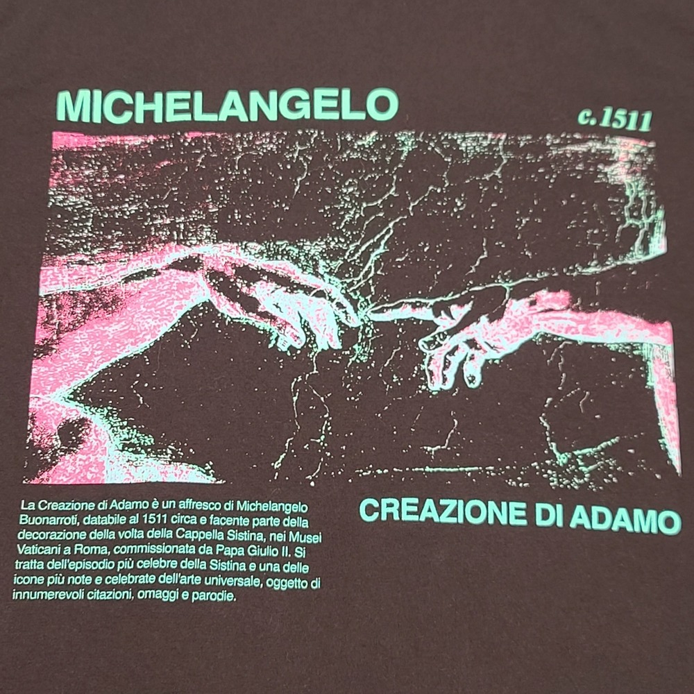 Michelangelo Creation of Adam T Shirt Mens Small‎ Black Neon Art Graphic Tee